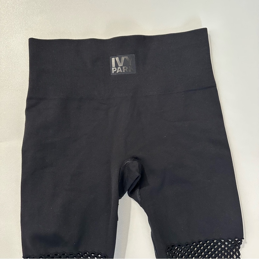 Ivy Park Active Circle Knit Leggings Womens Size S/M Black Fishnet Panels - Picture 5 of 11